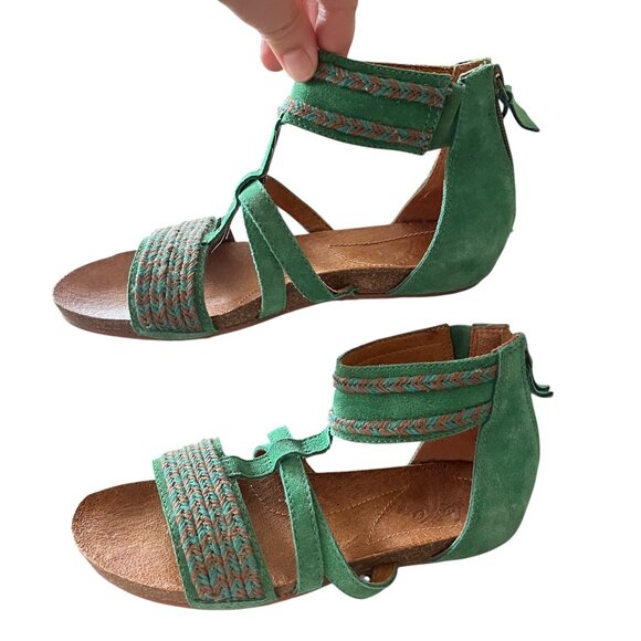 Naya Vintage Green Suede Leather Braided Boho Gladiator Sandals 9" Outer Sole - Picture 6 of 10
